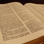 Close up view of an open Bible